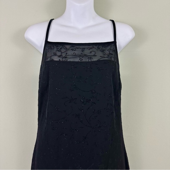 Y2K Black Sparkle Floral Maxi Formal Evening Wear Square Neck Sleeveless Dress - Picture 3 of 9